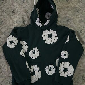 Men's Navy Blue Hoodie with White Floral Design